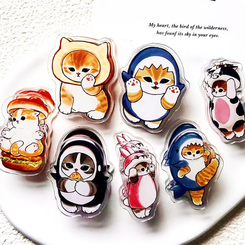 Japanese Lifestyle Goods - 7個入り 可愛いモフサンド シャークキャットシリーズ アクリルPPクリップ 和風漫画猫ノートクリップ アニメ周辺機器