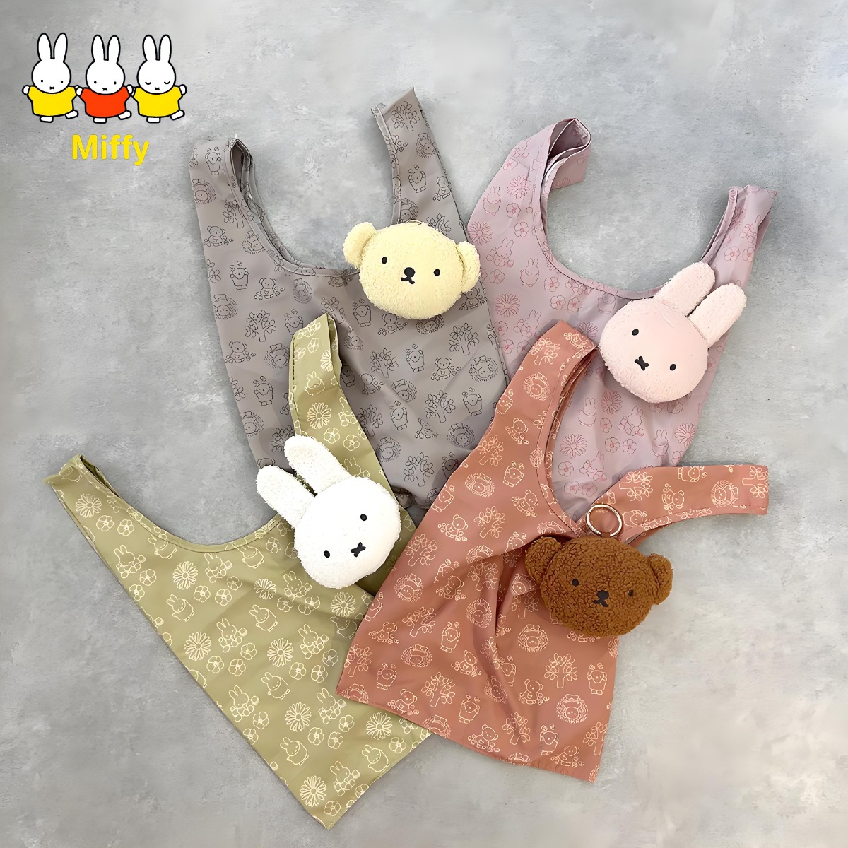 Japanese Lifestyle Goods - かわいいミッフィーウサギのショッピングバッグ和風デザインかわいい漫画ボリスクマぶら下げバッグ新しいフルプリント折りたたみ収納袋