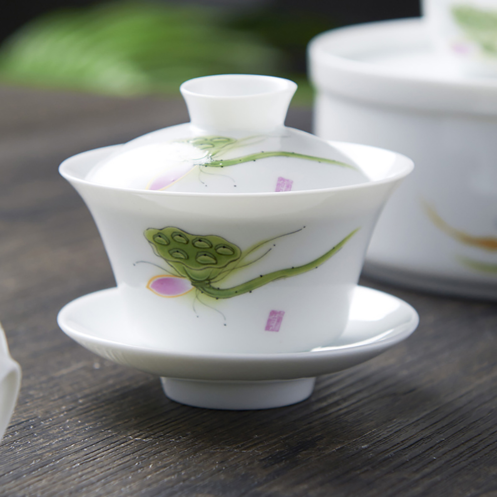 ふた付きの手描きの白い磁器ボウルセット,ジンデズエンゴイワン - Matcha Bowl Chawan のレビューと価格