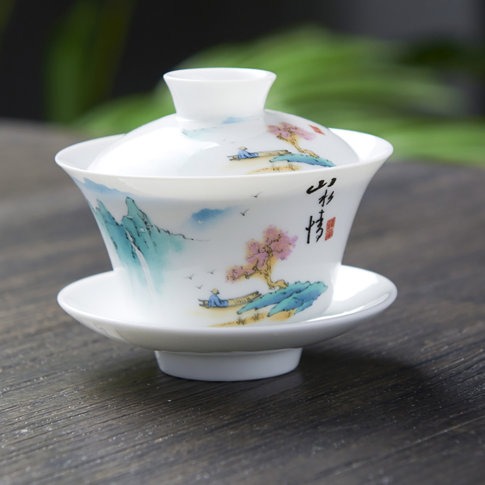 ふた付きの手描きの白い磁器ボウルセット,ジンデズエンゴイワン - Matcha Bowl Chawan のレビューと価格