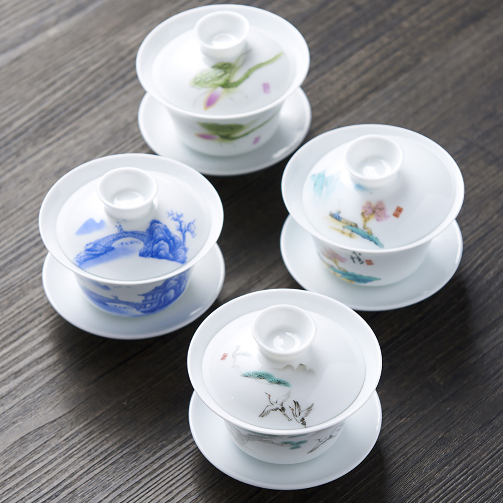 ふた付きの手描きの白い磁器ボウルセット,ジンデズエンゴイワン - Matcha Bowl Chawan のレビューと価格